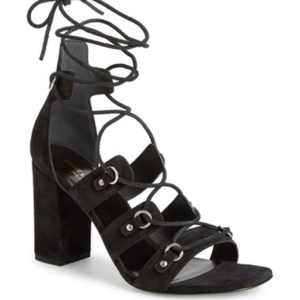 Saint Laurent Suede Lace-Up Heels - black, 38.5